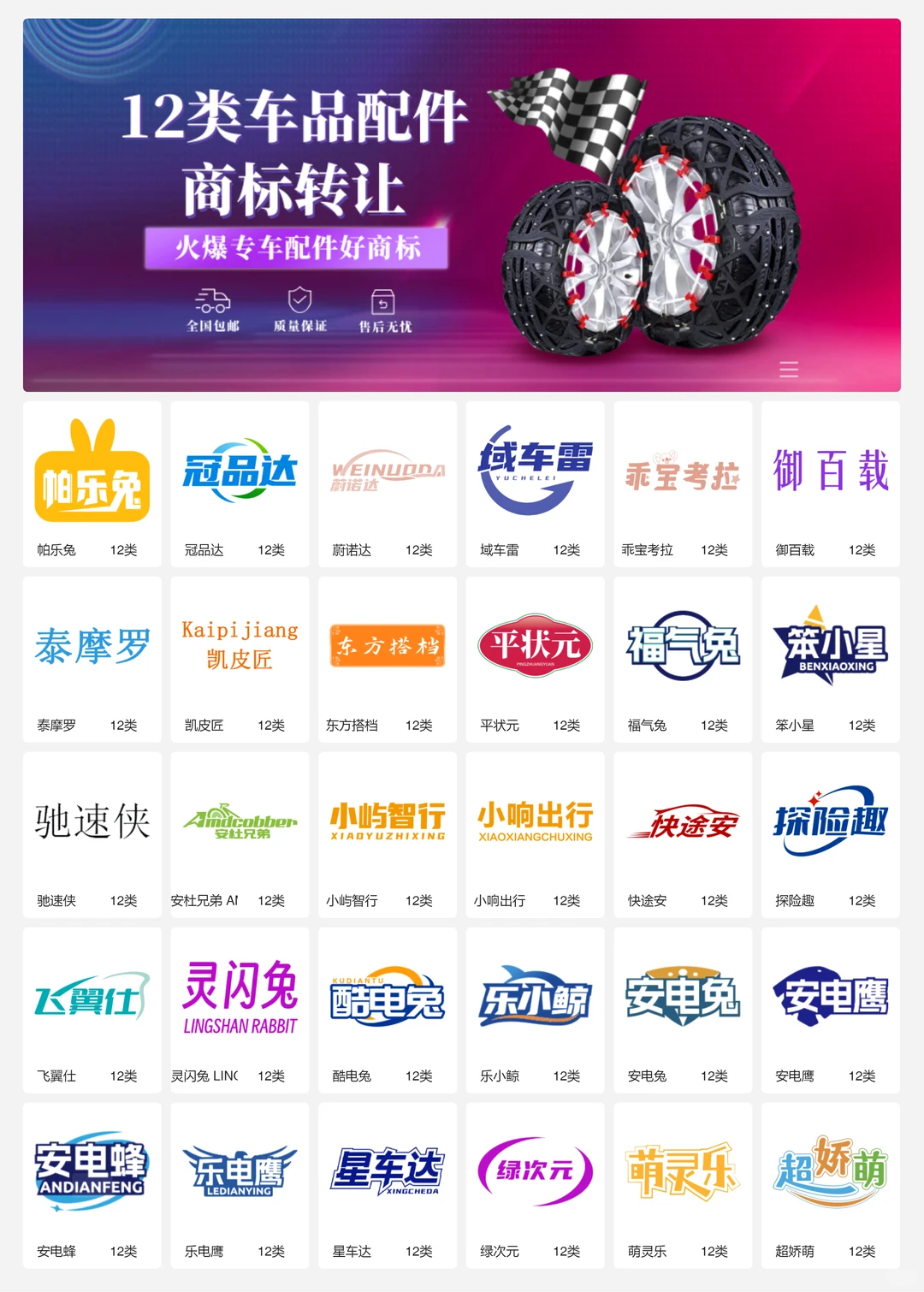 汽车配件 车品内饰 12类车品商标转让