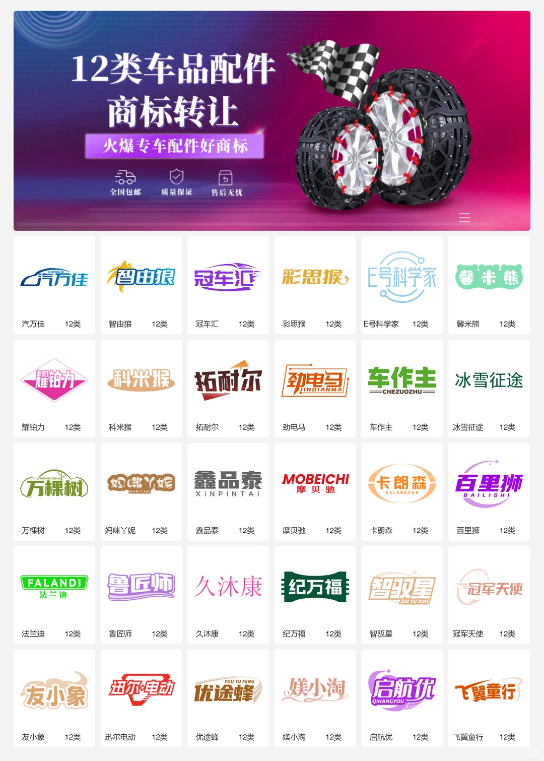 汽车配件 车品内饰 12类车品商标转让