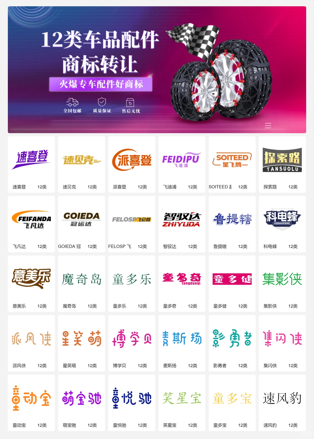 汽车配件 车品内饰 12类车品商标转让