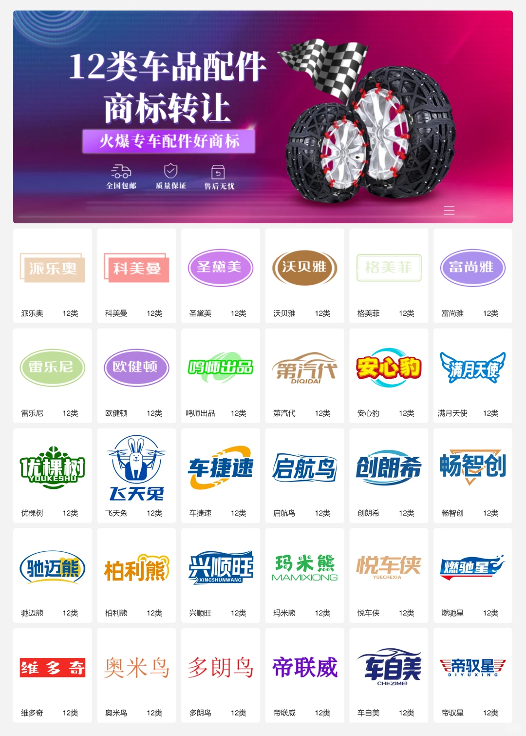 汽车配件 车品内饰 12类车品商标转让