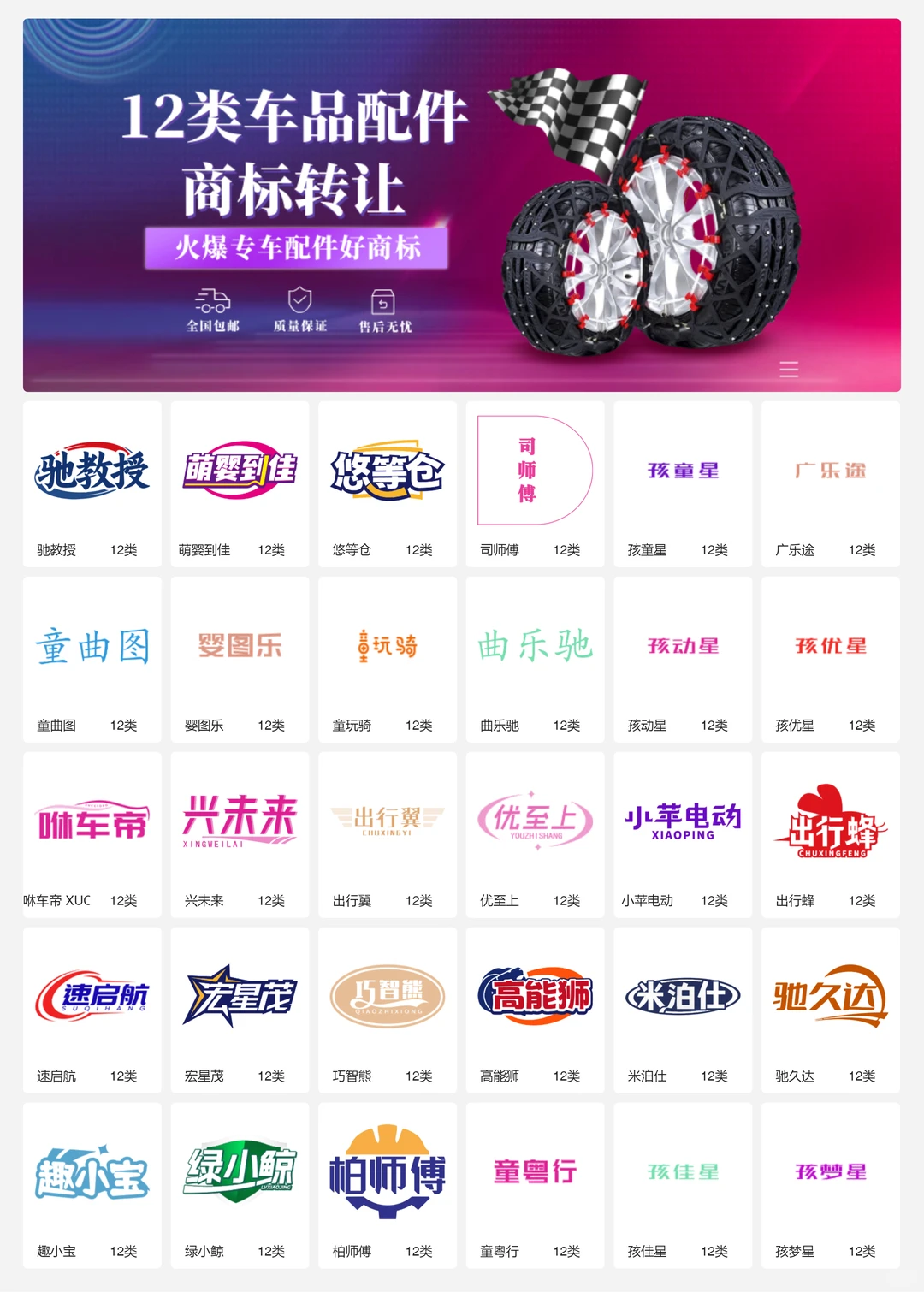 汽车配件 车品内饰 12类车品商标转让
