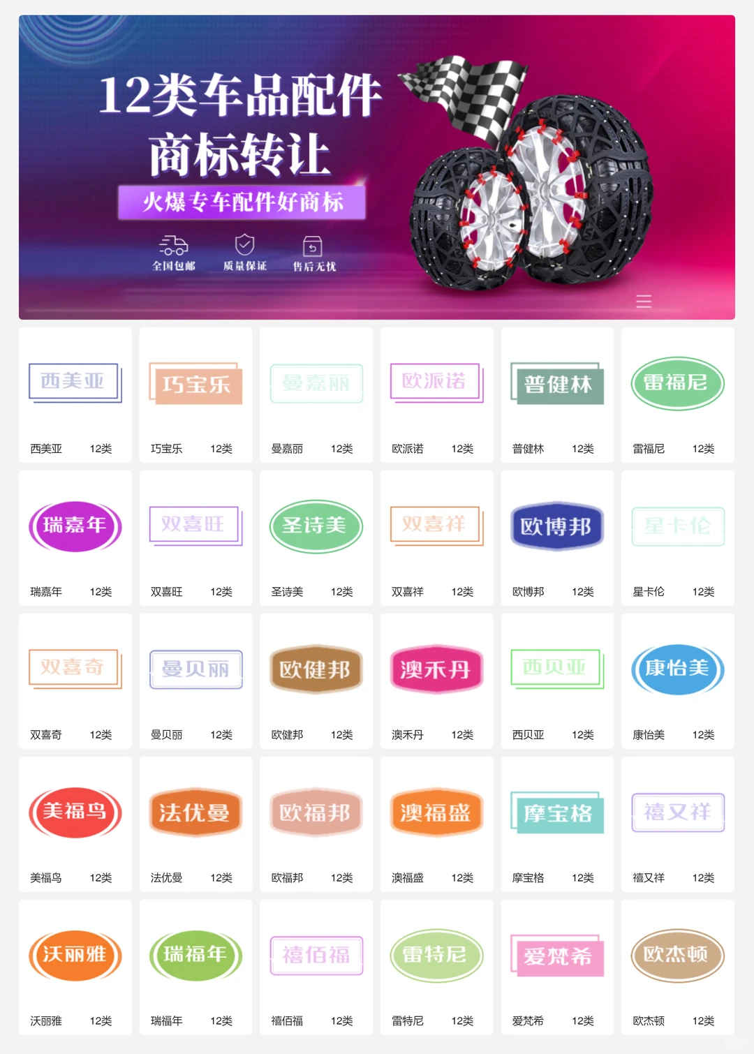 汽车配件 车品内饰 12类车品商标转让