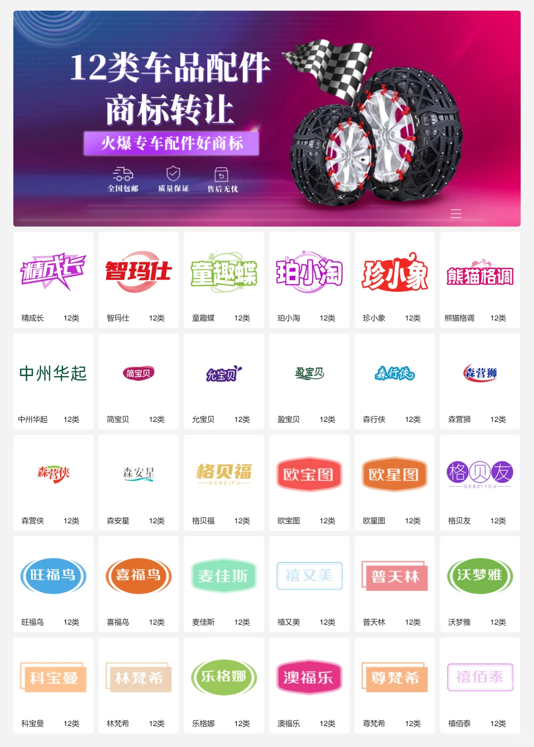 汽车配件 车品内饰 12类车品商标转让