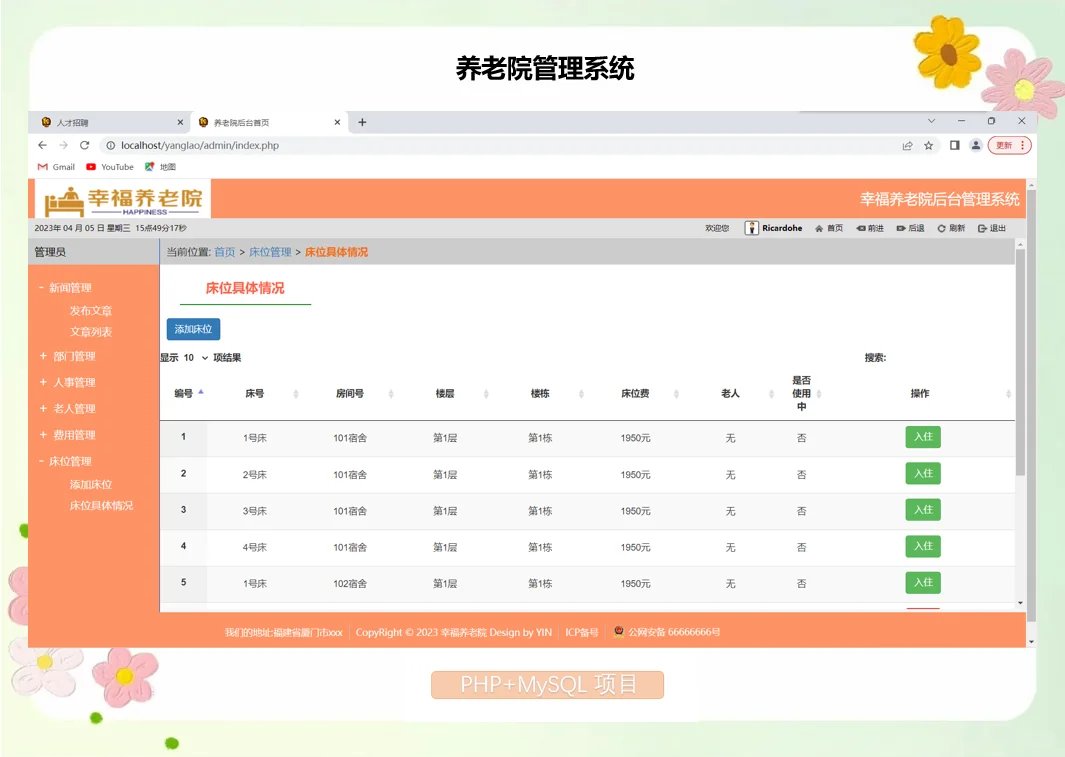 PHP养老院管理系统