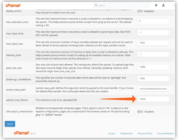提升cPanel中PHP最大上传限制，搞定大文件