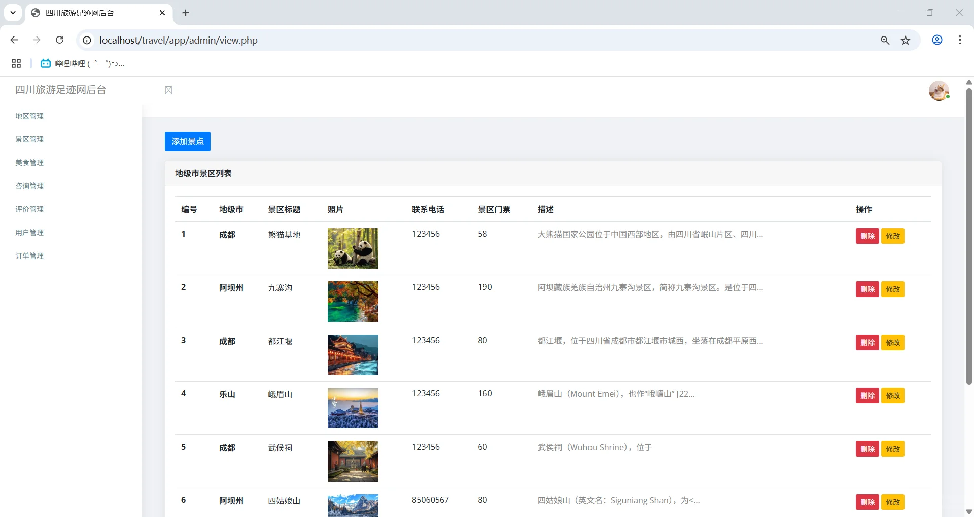 PHP+MySQL四川旅游网站