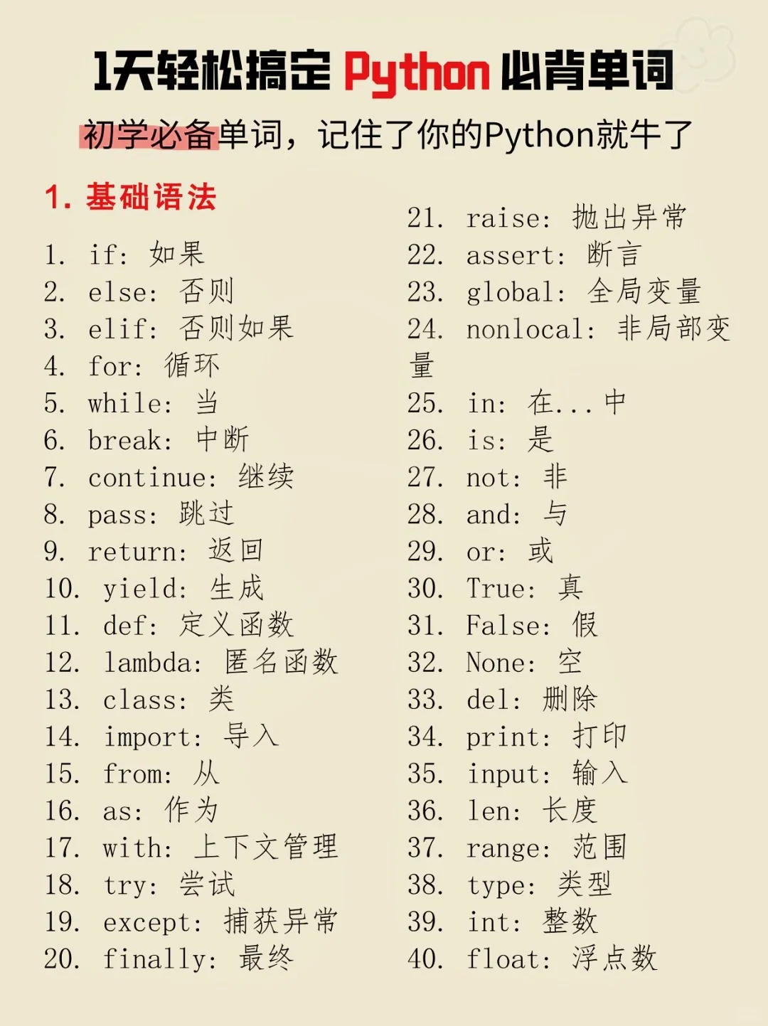 python常用关键字，熟记