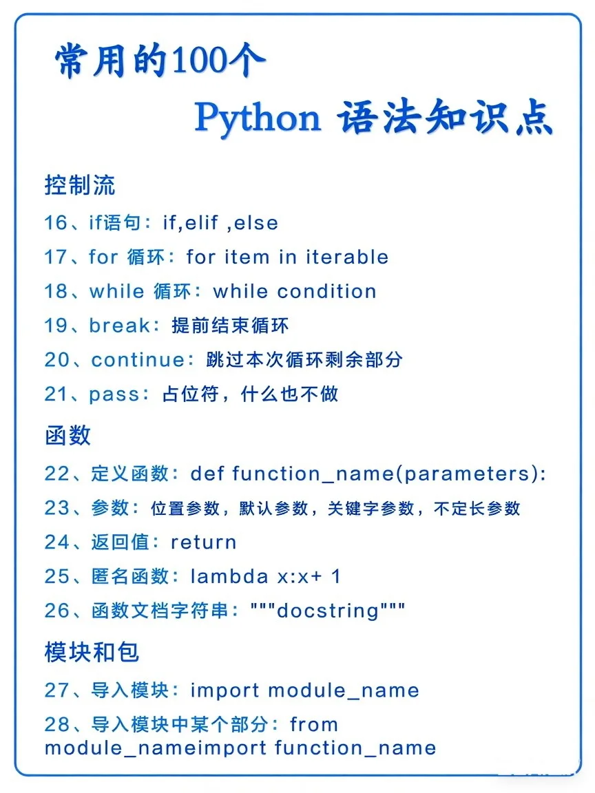 自学Python的100个必知语法