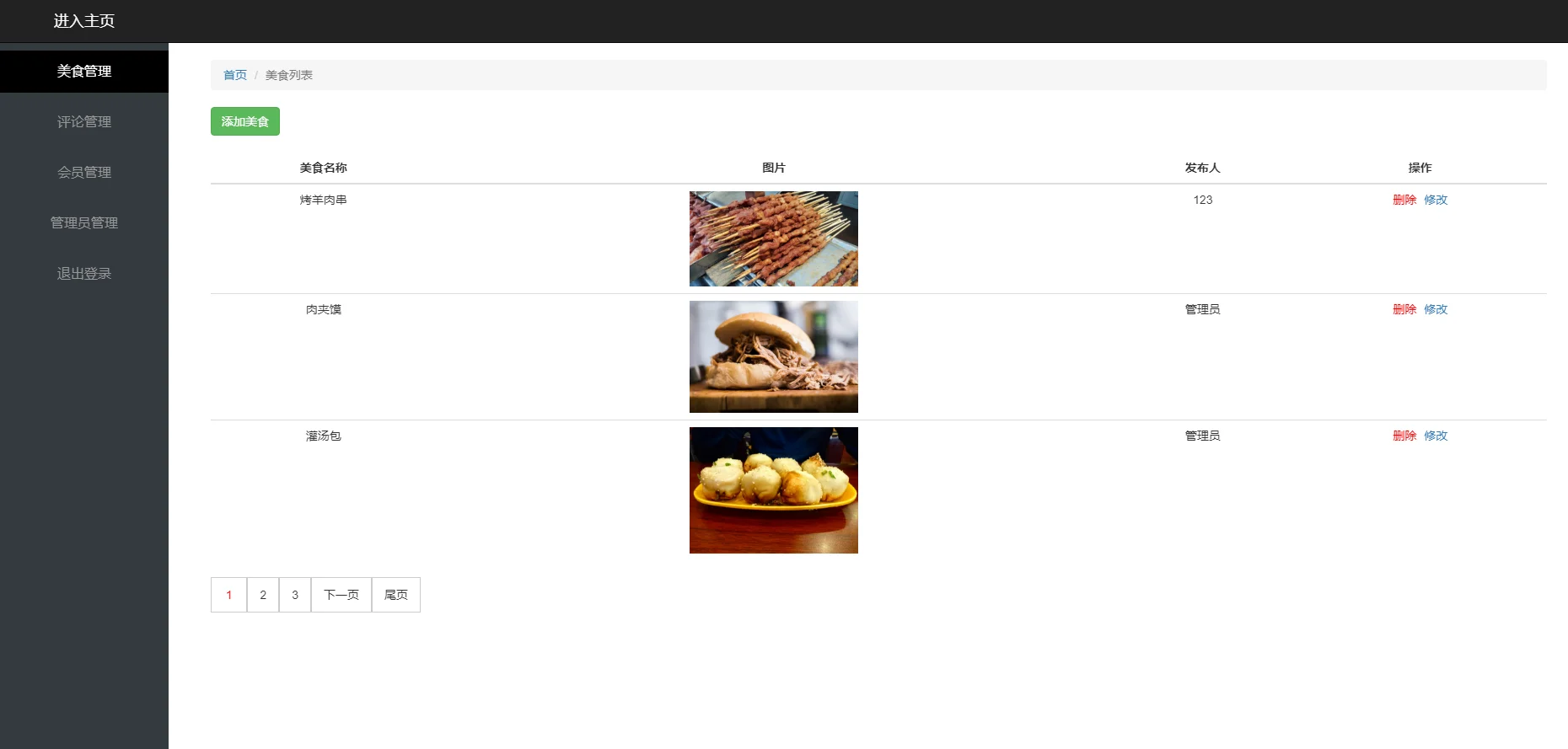 PHP美食管理系统