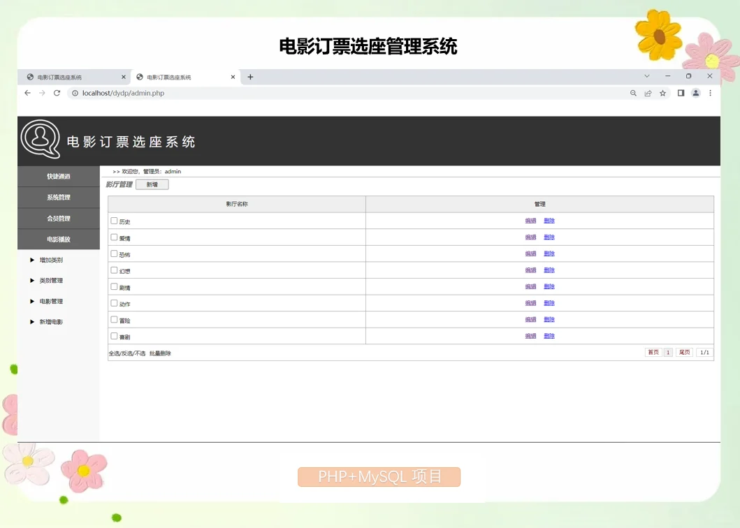 PHP电影订票选座管理系统