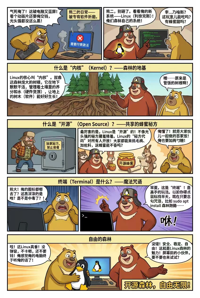 熊大熊二学习linux漫画