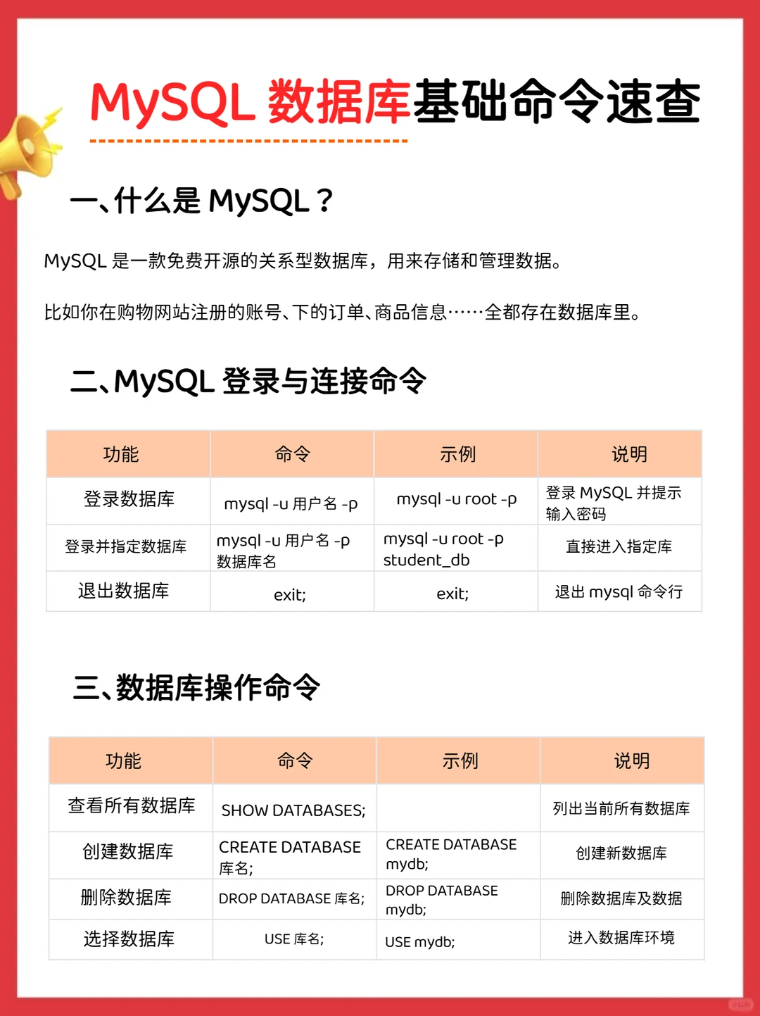 MySQL 数据库基础命令速查