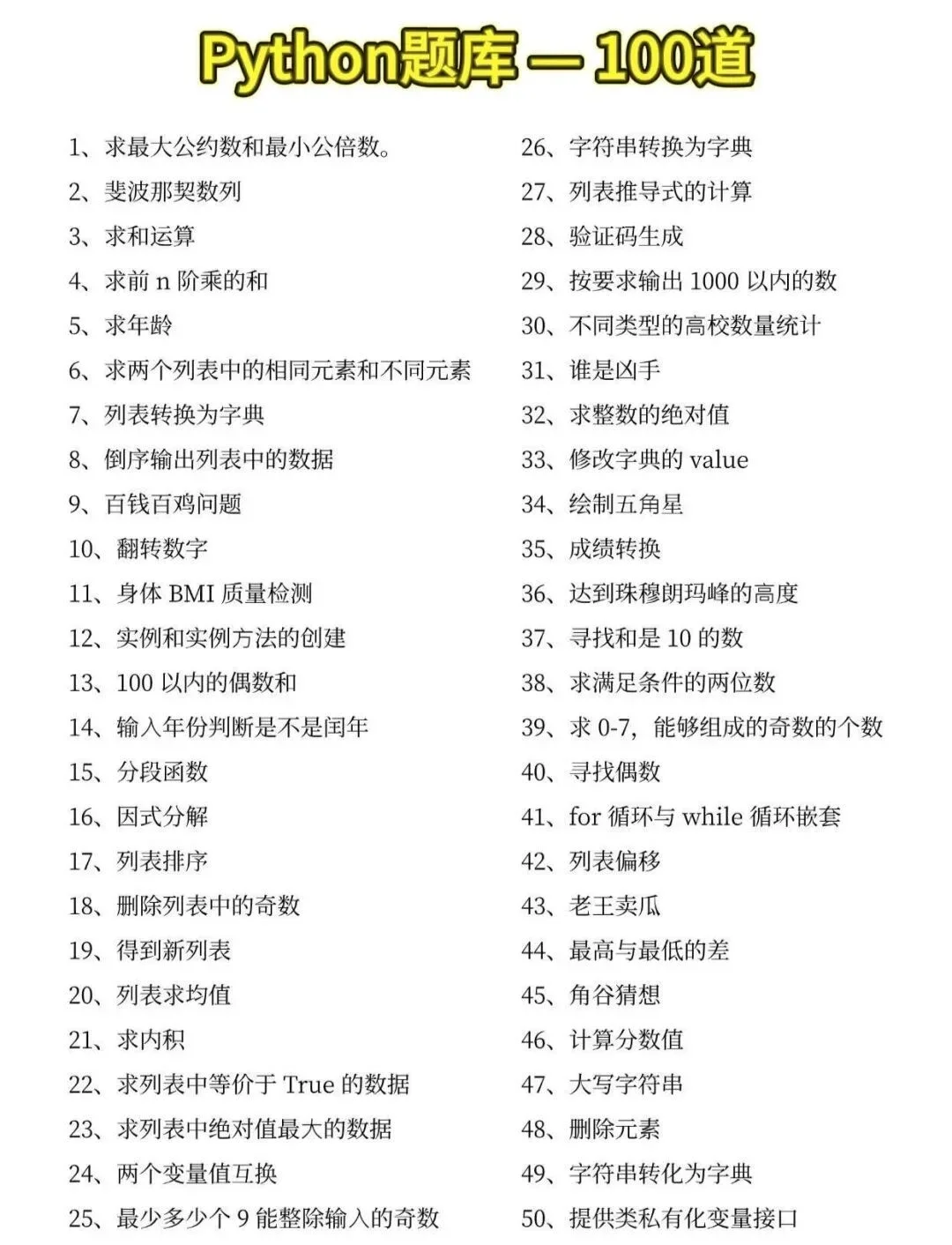 一周练完Python经典100道练习题