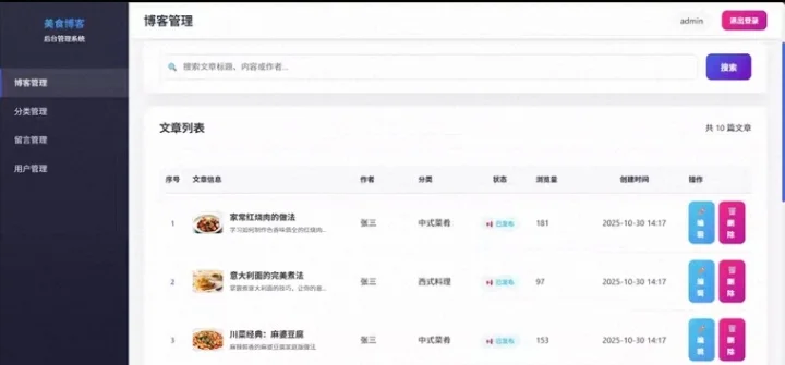 PHP美食博客管理系统