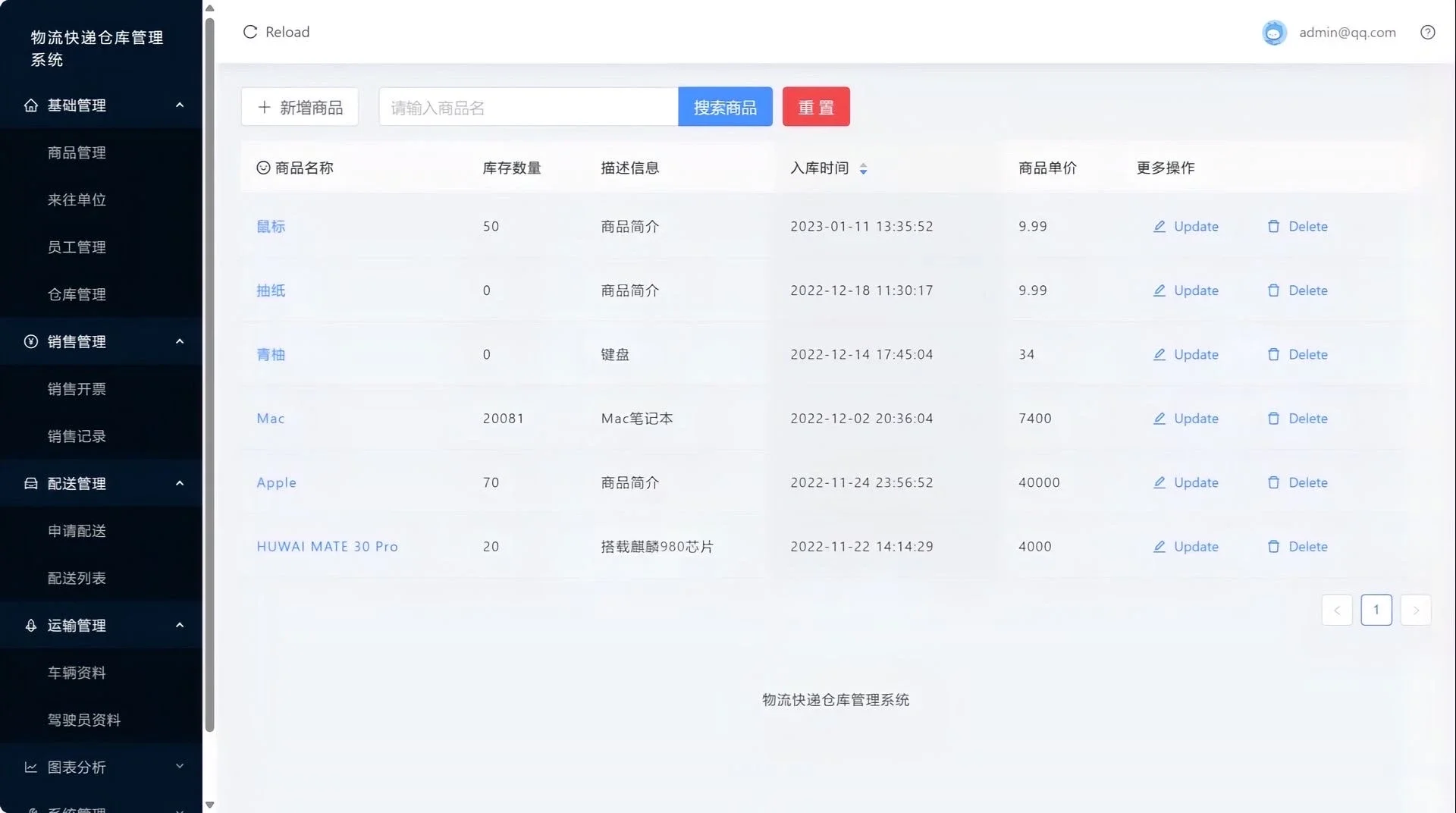 Java web期末大作业～仓库物流管理系统