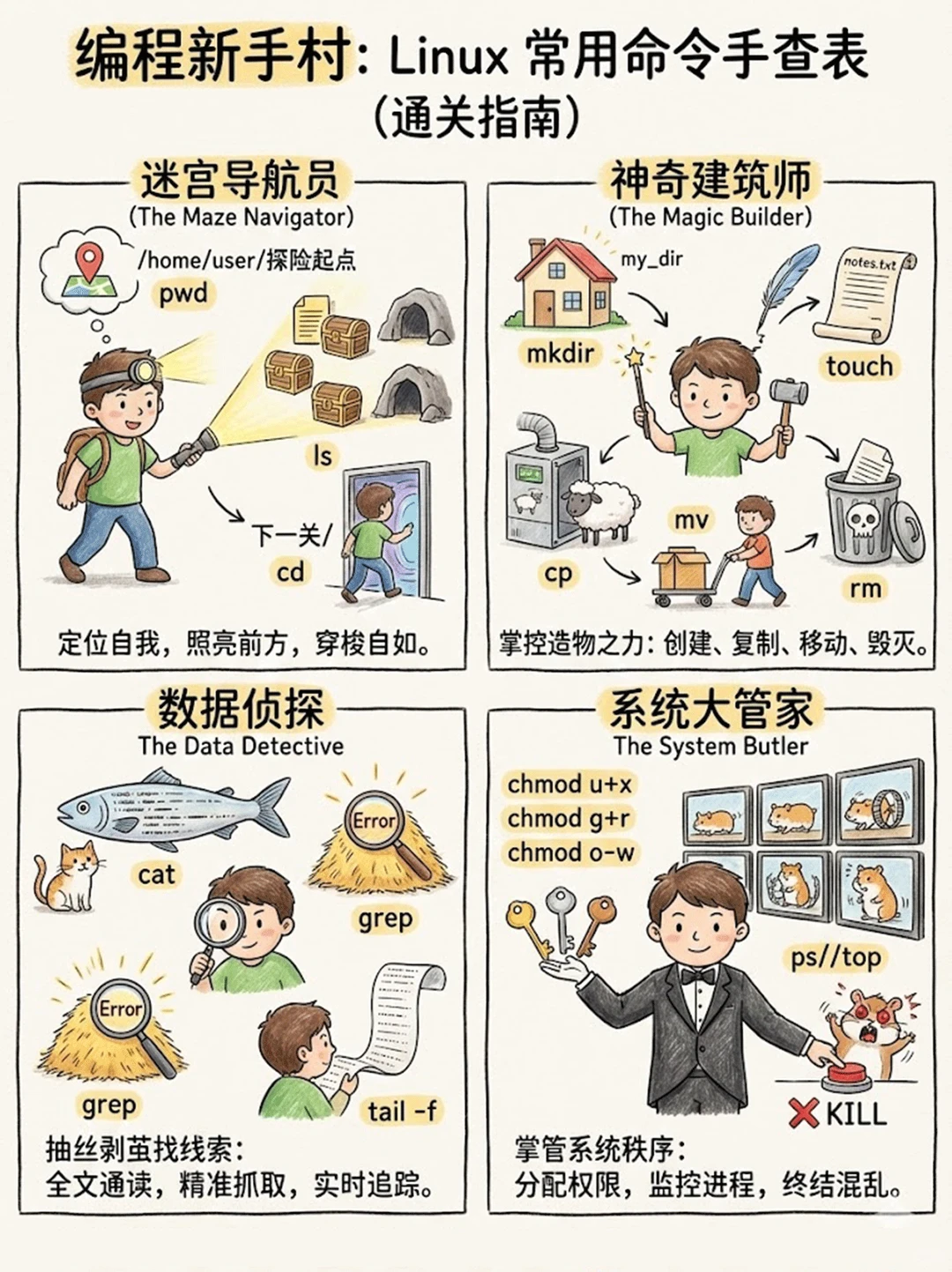 Linux常用命令手查表（通关指南）