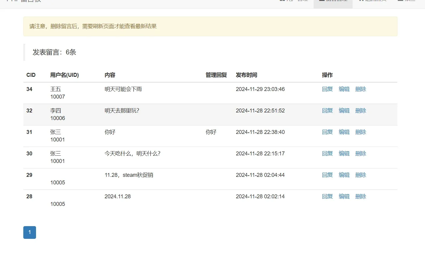 PHP+mysql留言系统设计实现