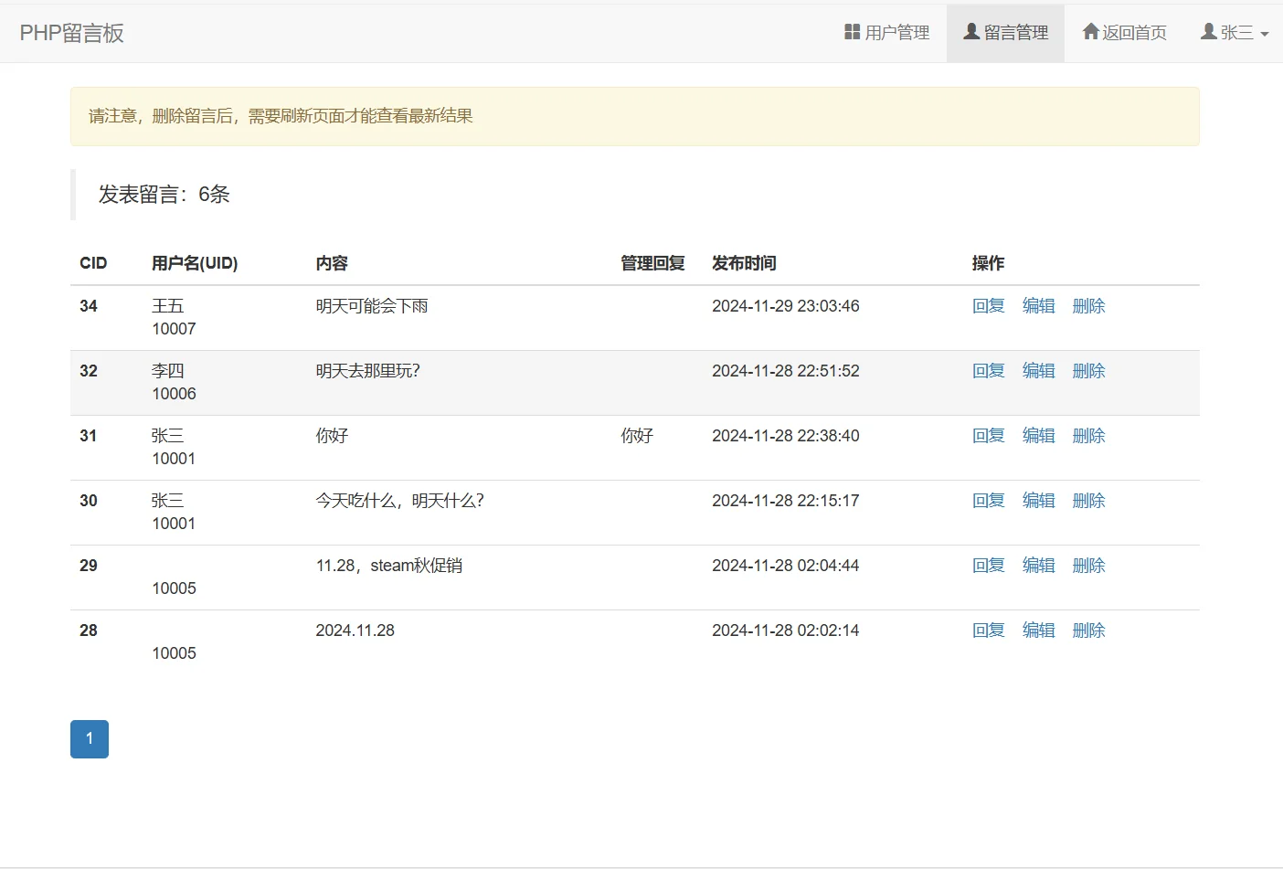 PHP+mysql留言系统设计实现