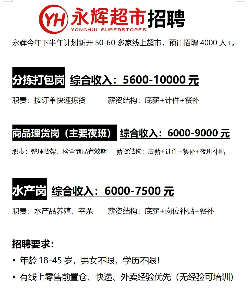 永辉线上超市全重庆招人啦！