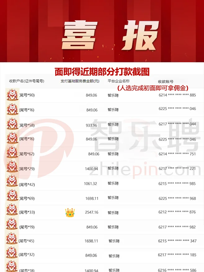 猎头可别看不上这些小钱，几天到手也很好