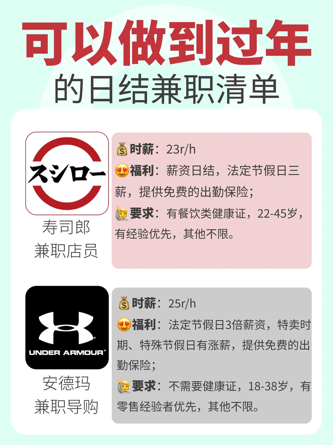 早报名早排班🔥｜可以做到过年的日结兼职🧾