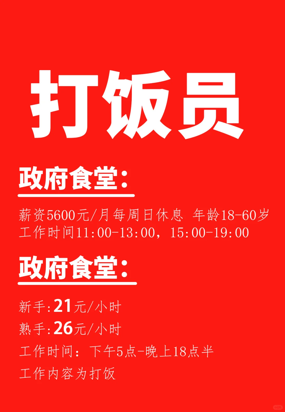 政府食堂打饭员