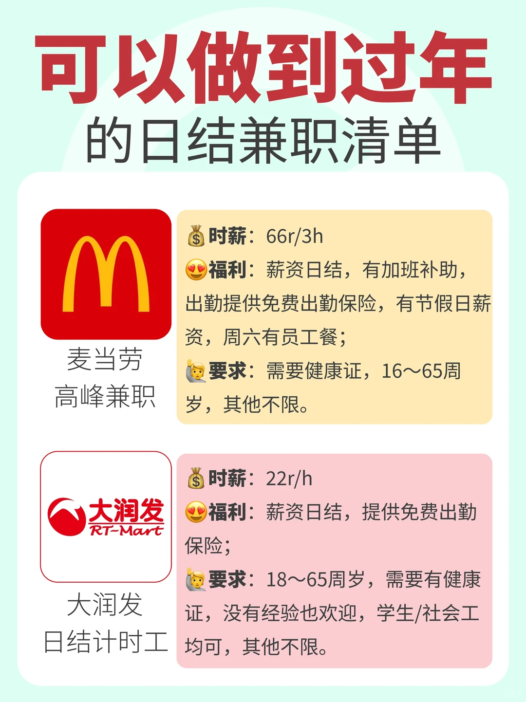 早报名早排班🔥｜可以做到过年的日结兼职🧾