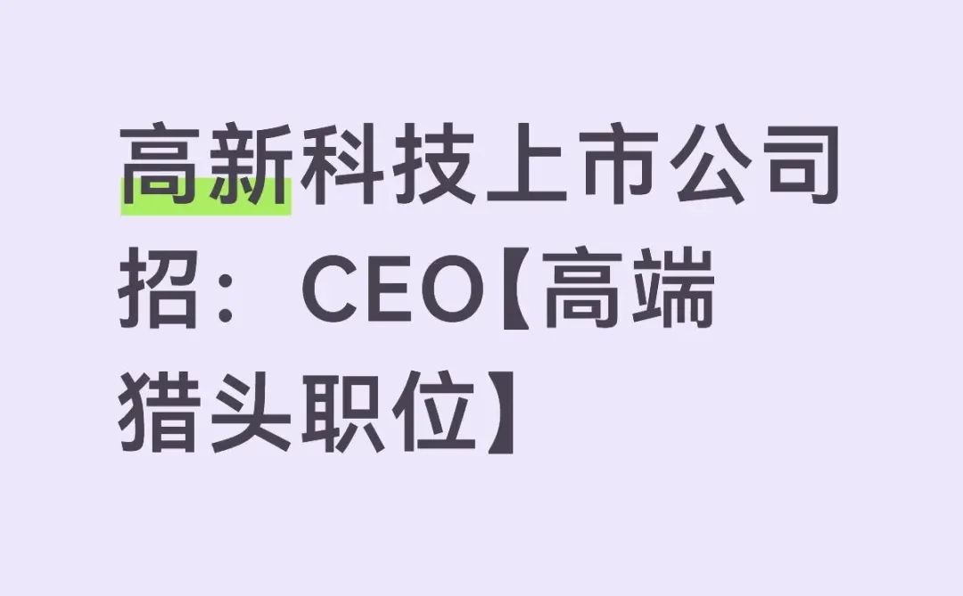高新技术上市公司需要: CEO (猎头岗）