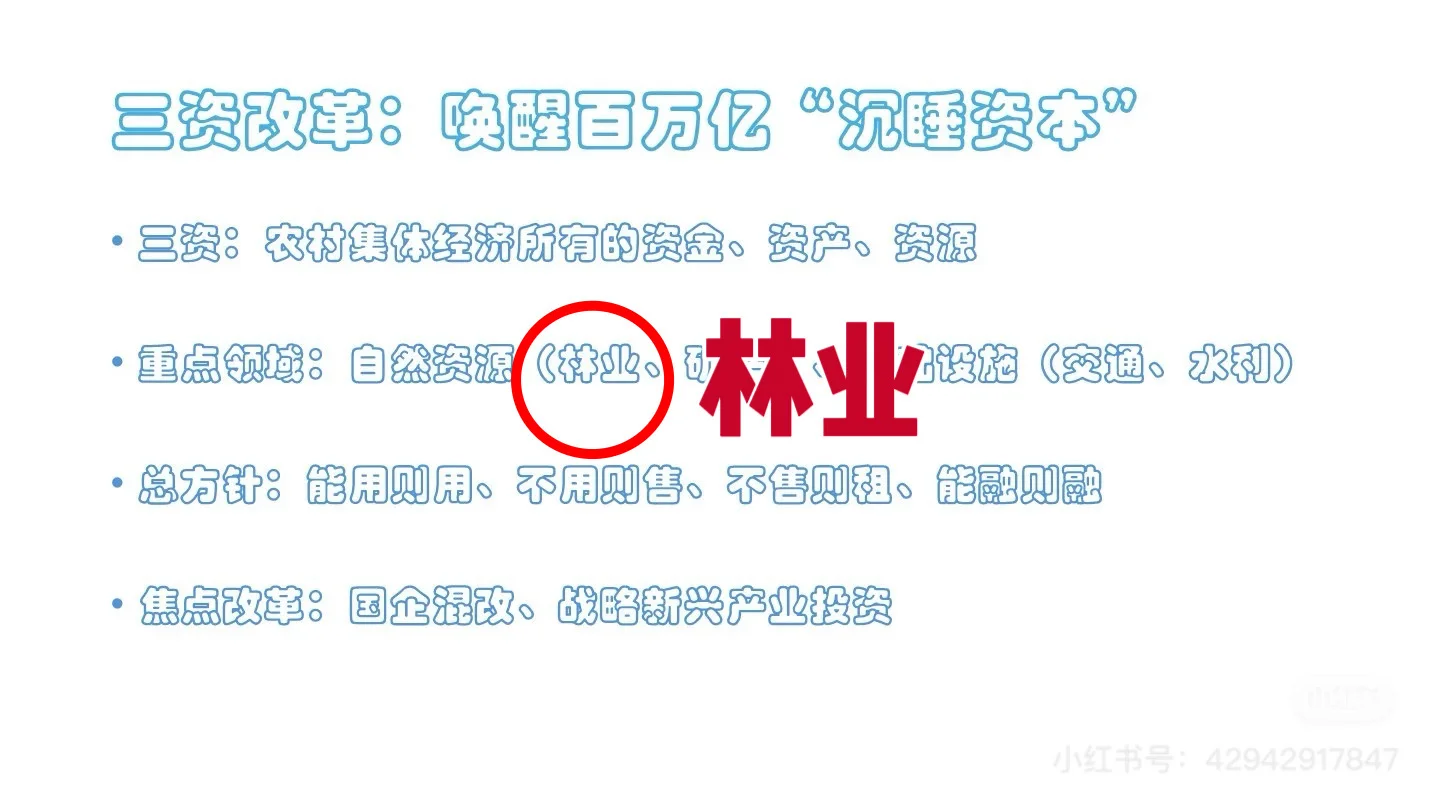 看看我10.21的笔记：三资改革后林业股启动