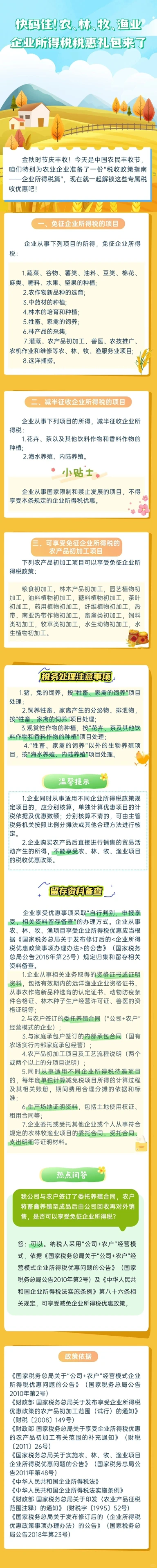 农、林、牧、渔业企业所得税优惠政策