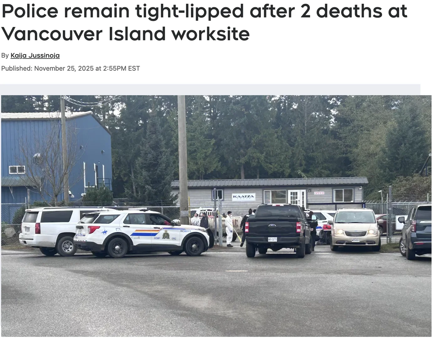 温哥华岛一办公室发生双尸命案，嫌犯未明