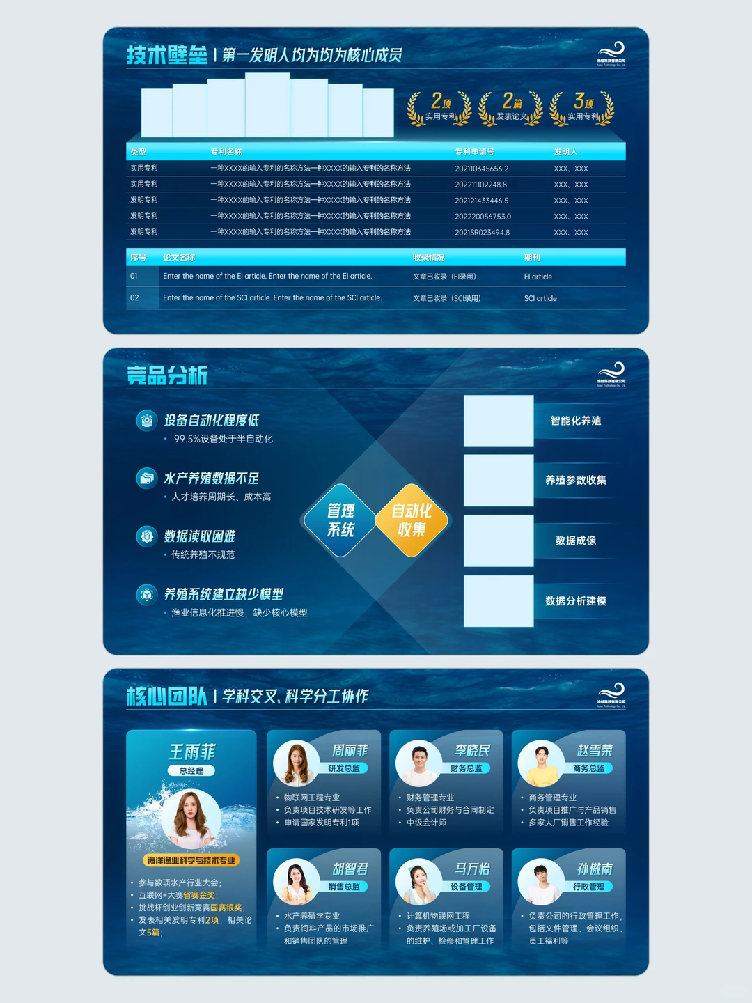 互联网/挑战杯创赛PPT模板，蓝色海洋渔业风
