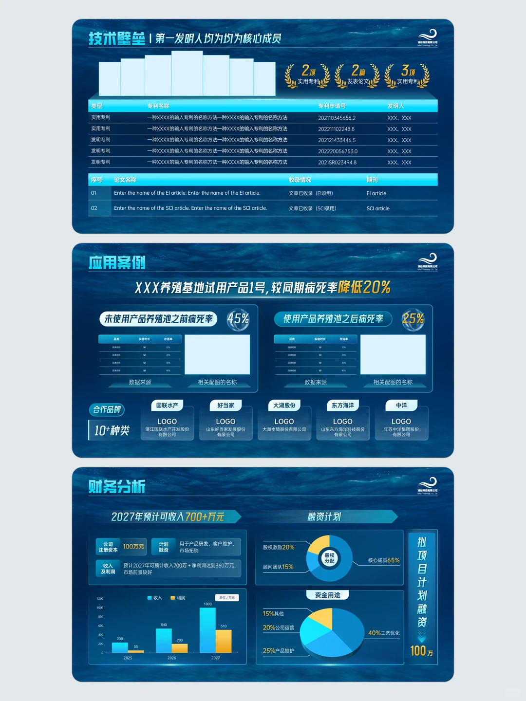 互联网/挑战杯创赛PPT模板，蓝色海洋渔业风
