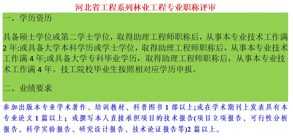河北省工程系列林业工程专业职称评审