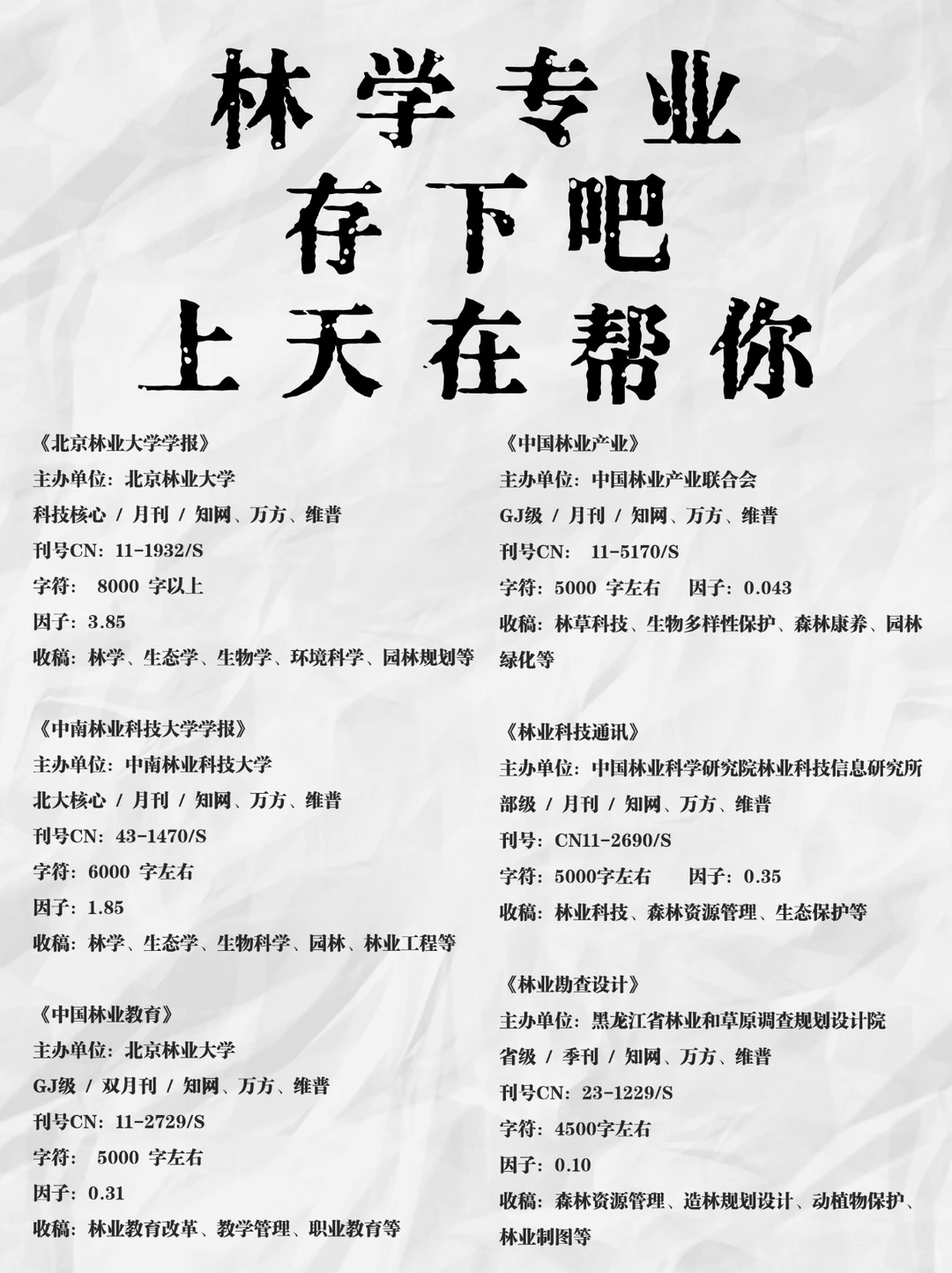 林学专业存下吧！很难找齐的！