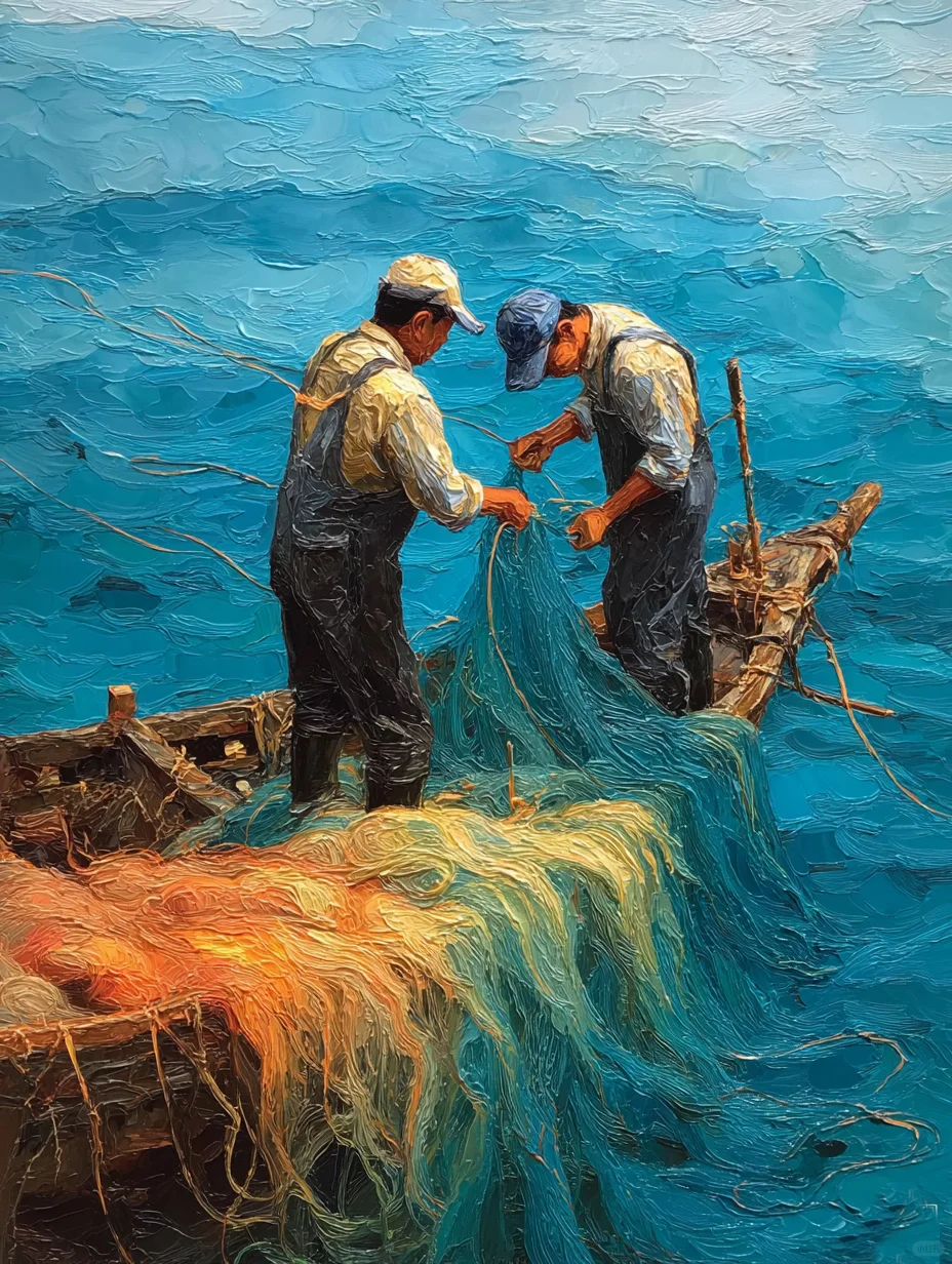 海之劳作：渔民补网的日常与坚守