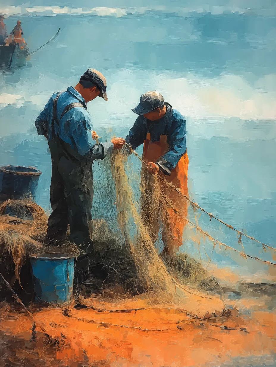 海之劳作：渔民补网的日常与坚守