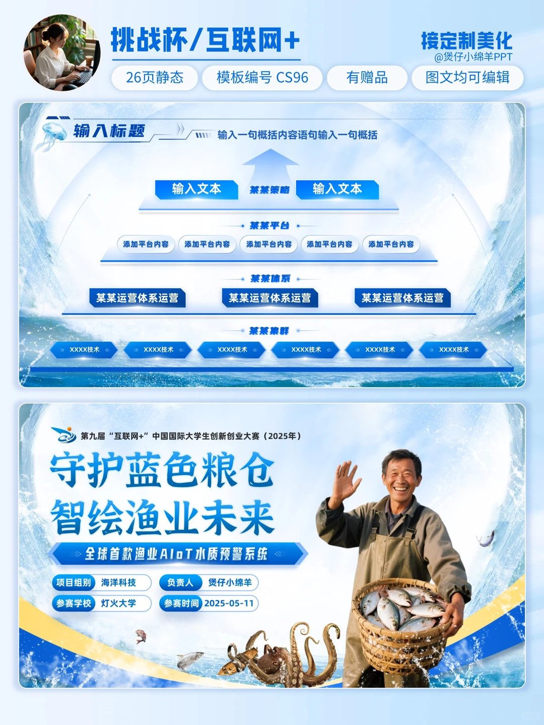 海洋科技风🌊挑战杯互联网+大赛金奖PPT!