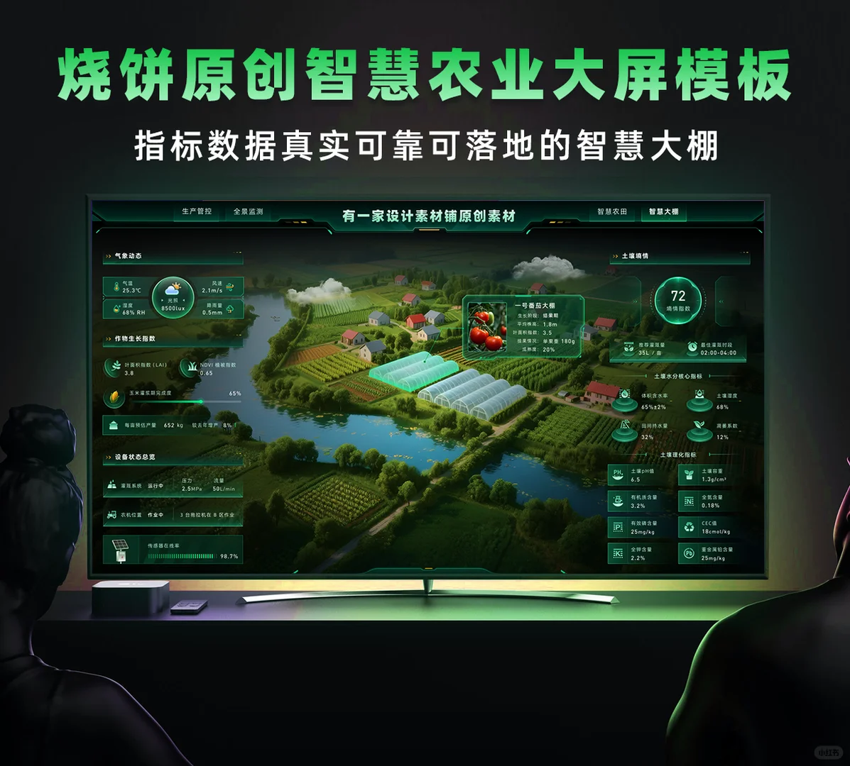 绿色智慧农业大棚农田可视化大屏模板分享