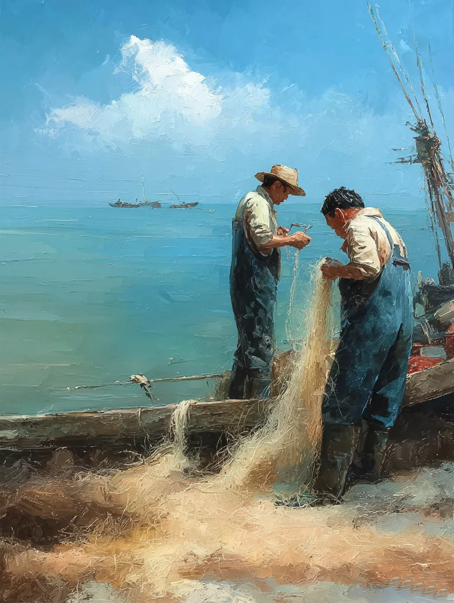 海之劳作：渔民补网的日常与坚守