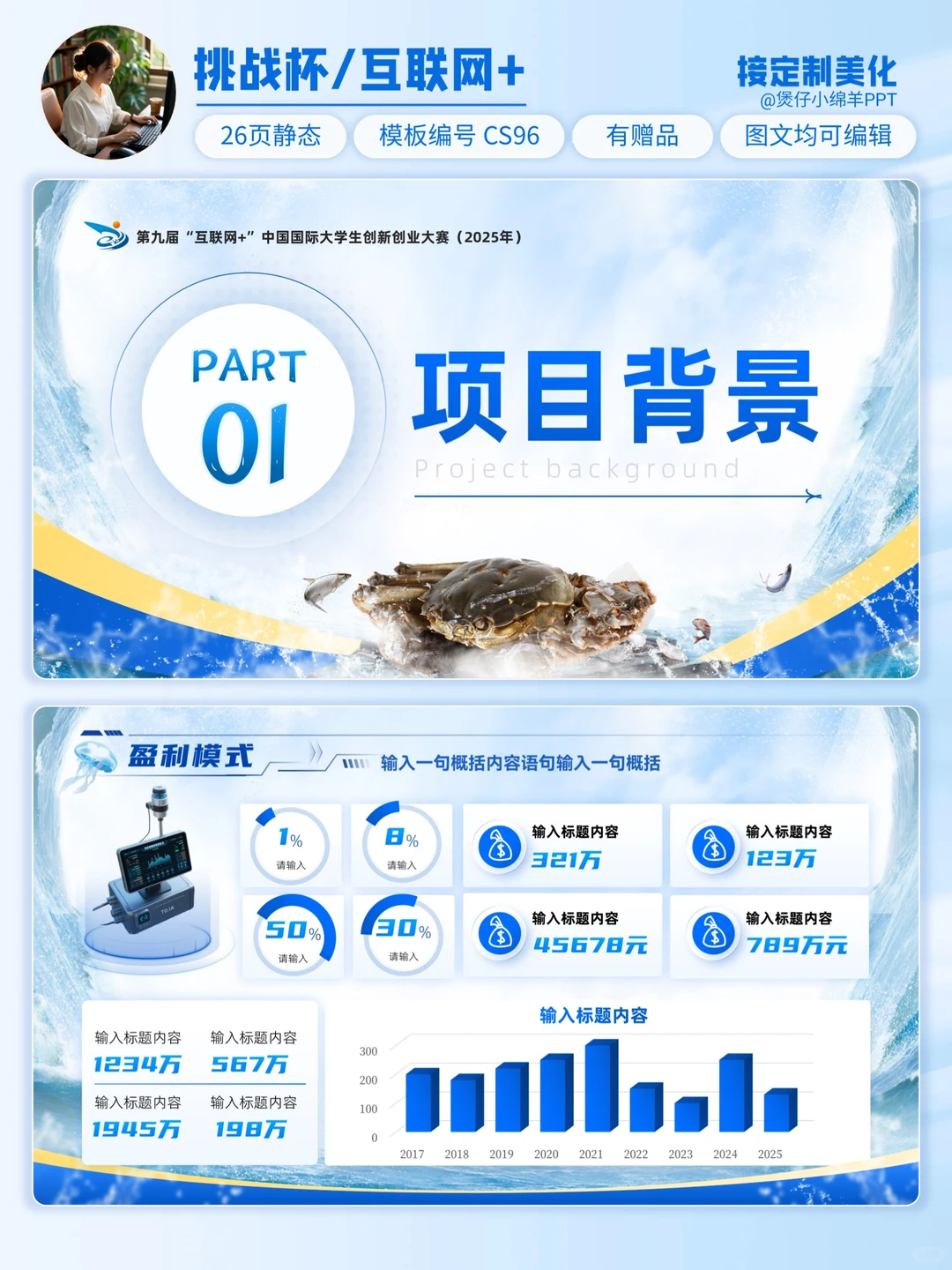 海洋科技风🌊挑战杯互联网+大赛金奖PPT!