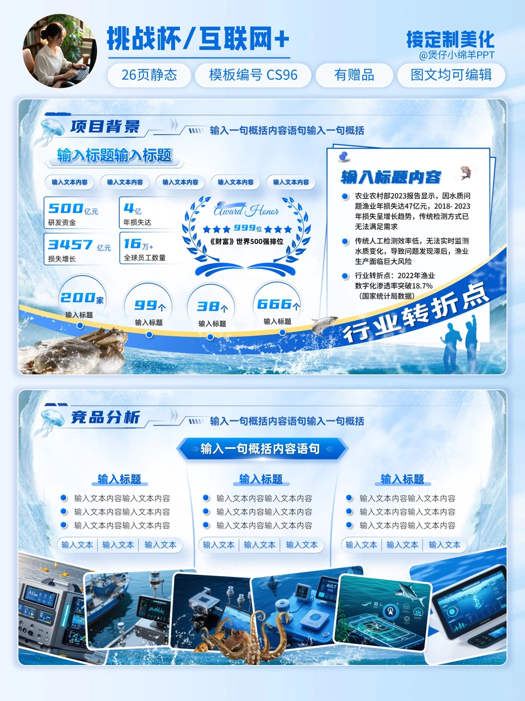 海洋科技风🌊挑战杯互联网+大赛金奖PPT!