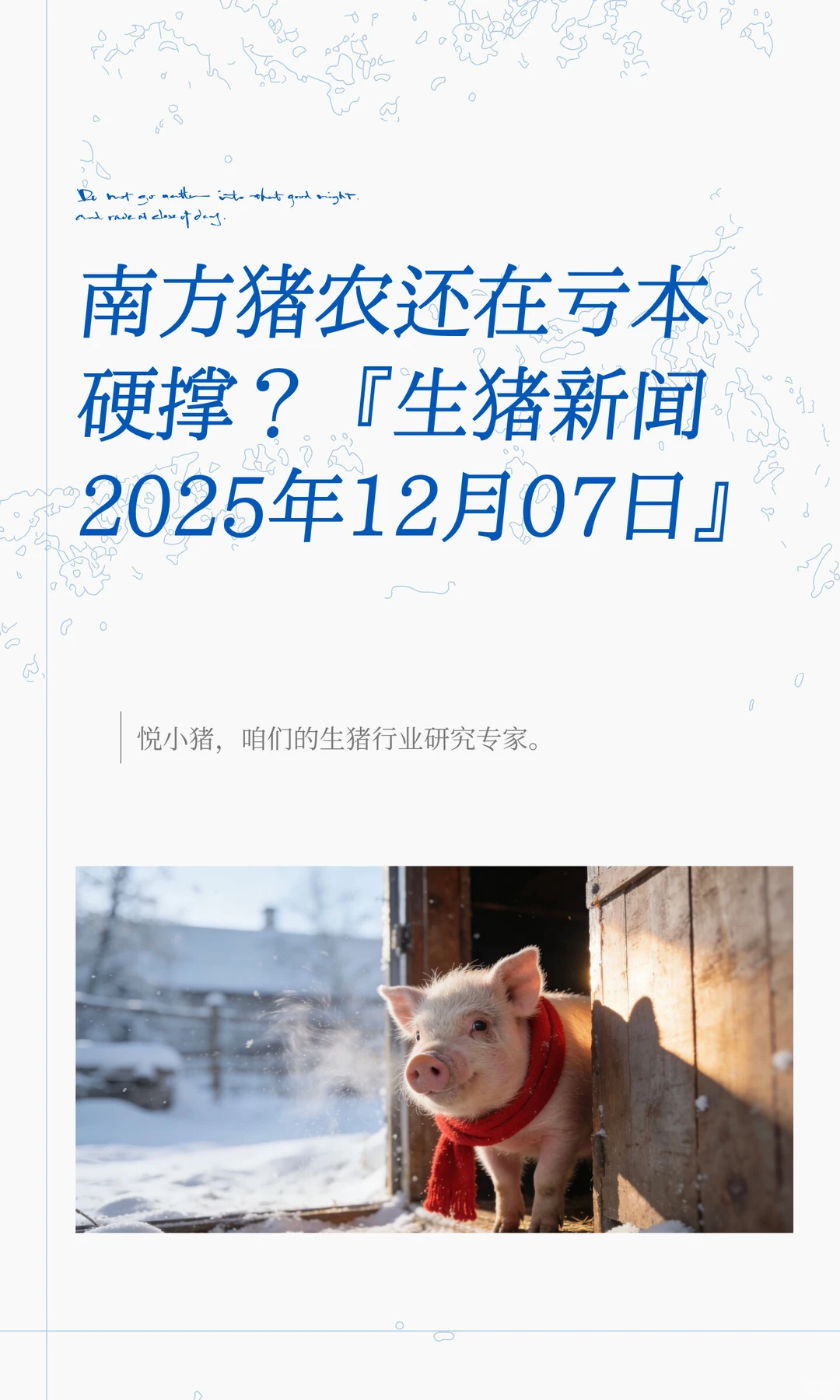 南方猪农还在亏本硬撑？『生猪新闻2025年12