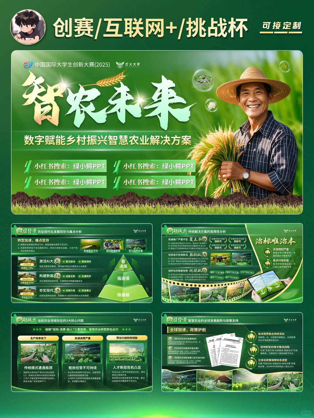 绿色高端国金版科技农业挑战杯创赛PPT模版