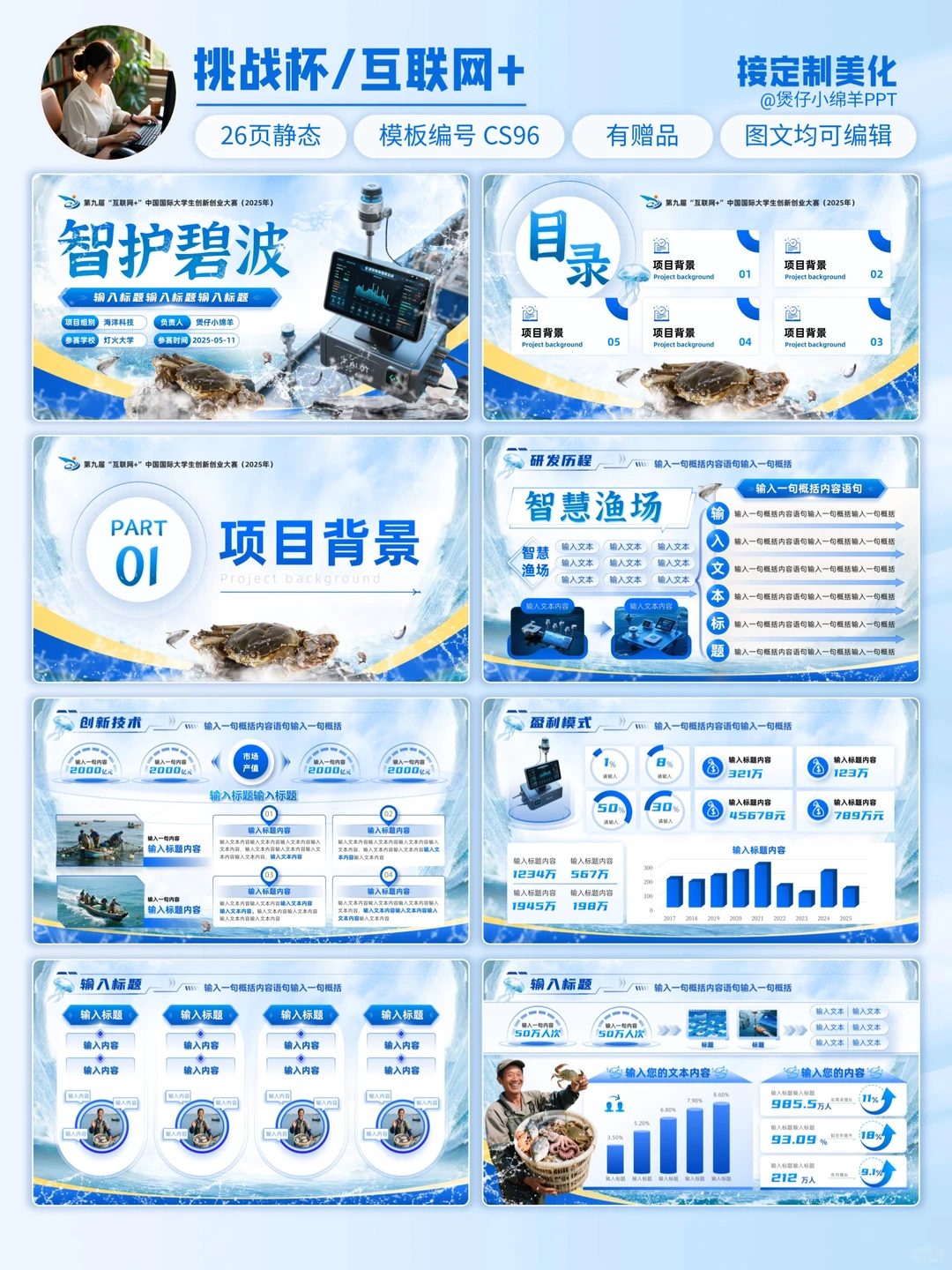 海洋科技风🌊挑战杯互联网+大赛金奖PPT!