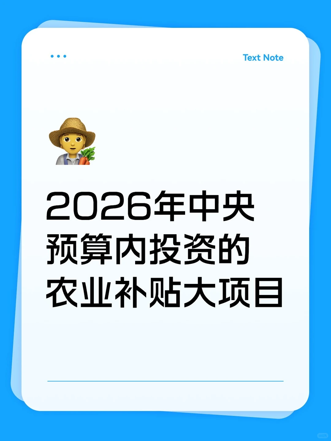 2026年中央预算内投资的农业补贴大项目
