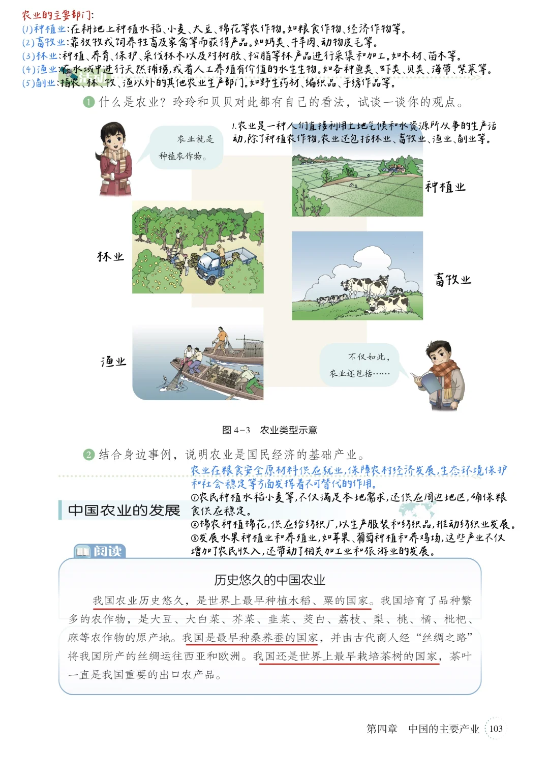 新湘教版八上｜课本笔记｜4.1 中国的农业