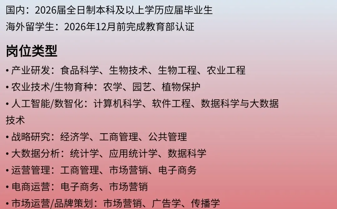 光明食品集团2026校园招聘开启！
