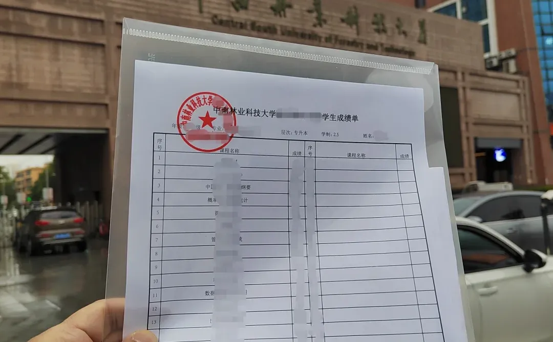 中南林业科技大学成考函授成绩单打印