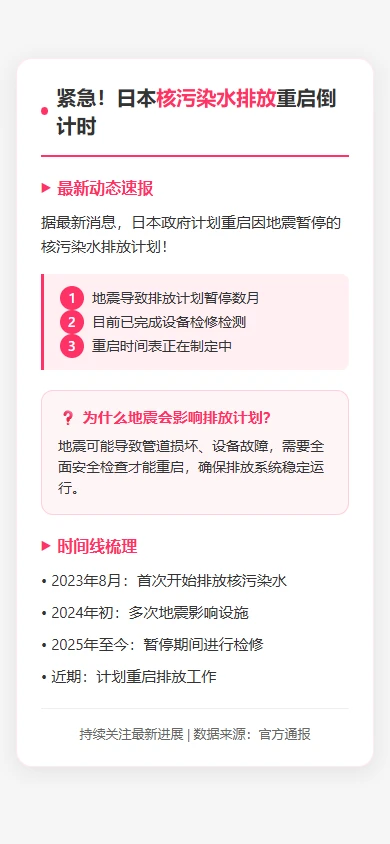 日本核污染水排放重启紧急关注